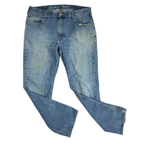 Carhartt Relaxed Fit Rugged Flex Denim Jeans 38 Med Wash Straight Leg 5 Pocket - Picture 1 of 8